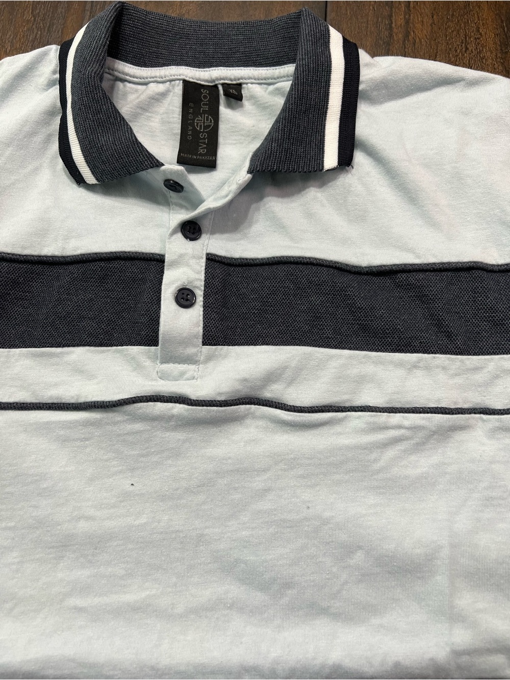 SOUL STAR ENGLAND Polo Shirt Men's XL Light Blue Stripe Elevated Casual